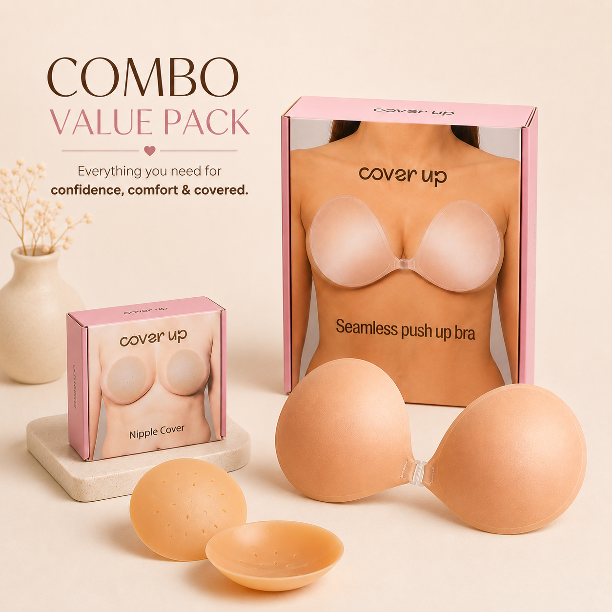 Seamless Bra With Free Nipple Covers Combo Kit